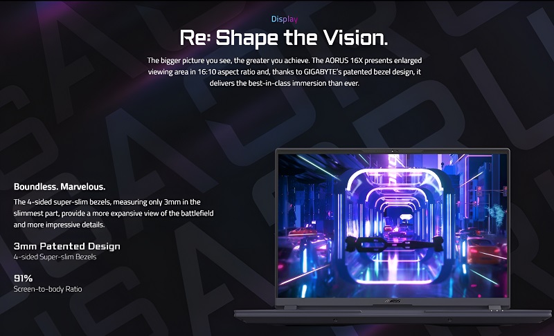 Màn hình của laptop Gigabyte Aorus 16X