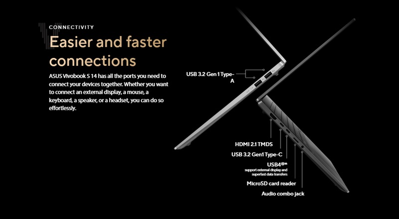 Cổng kết nối của laptop Asus Vivobook S 14 OLED M5406
