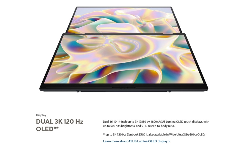 Màn hình của laptop ASUS Zenbook DUO OLED UX8406