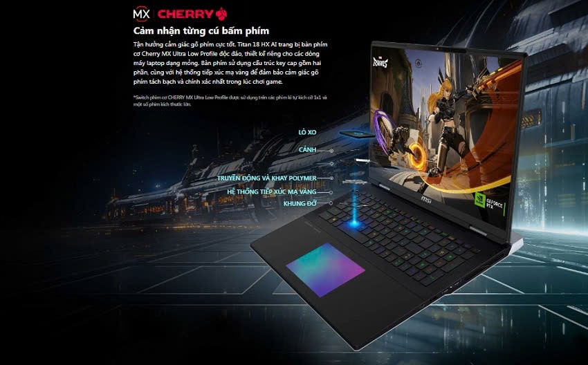 Laptop MSI Titan 18 HX AI A2XW - bàn phím và touchpad