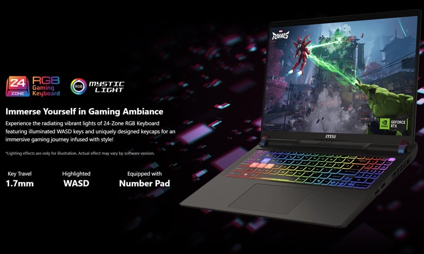 Laptop MSI Vector 16 HX AI A2XW - bàn phím