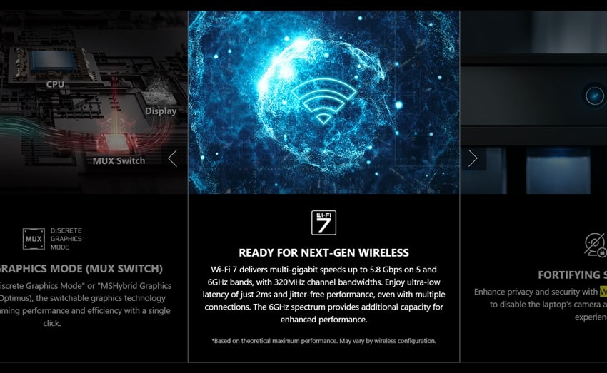 Laptop MSI Vector 16 HX AI A2XW - kết nối wifi