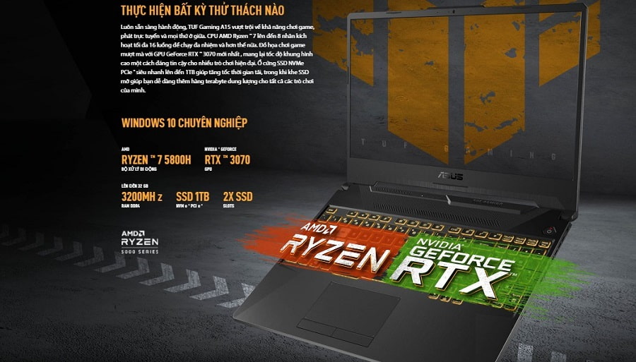 CPU Ryzen 7 cùng GPU Rtx 3070 đầy mạnh mẽ