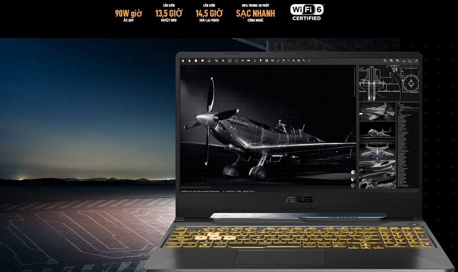 Pin 90WHrs và trọng lượng 2.3Kg không quá nặng nề