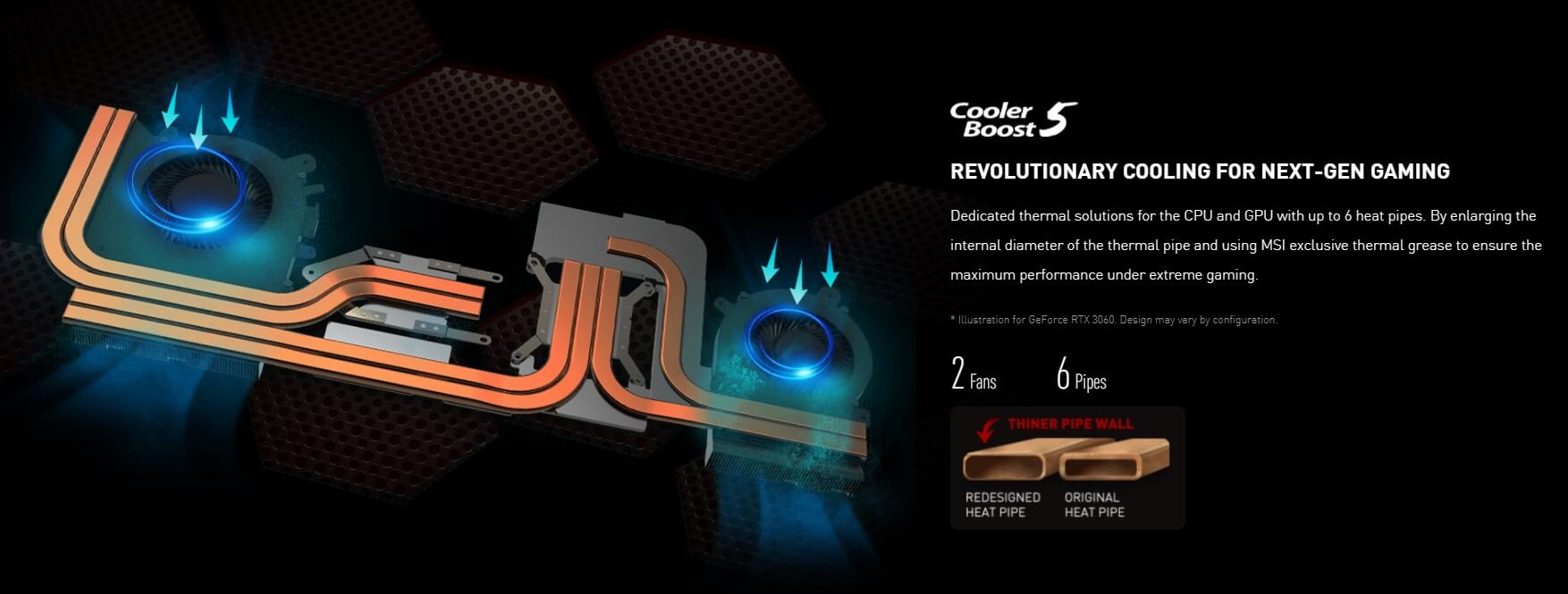 Sử dụng Công nghệ CoolBoost 5, 2 quạt 6 ống dẫn nhiệt