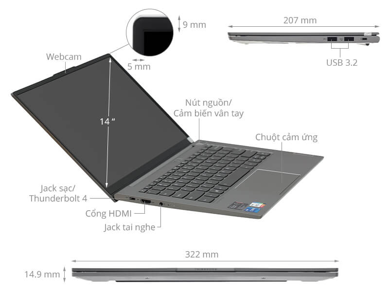Laptop được trang bị nhiều cổng kết nối