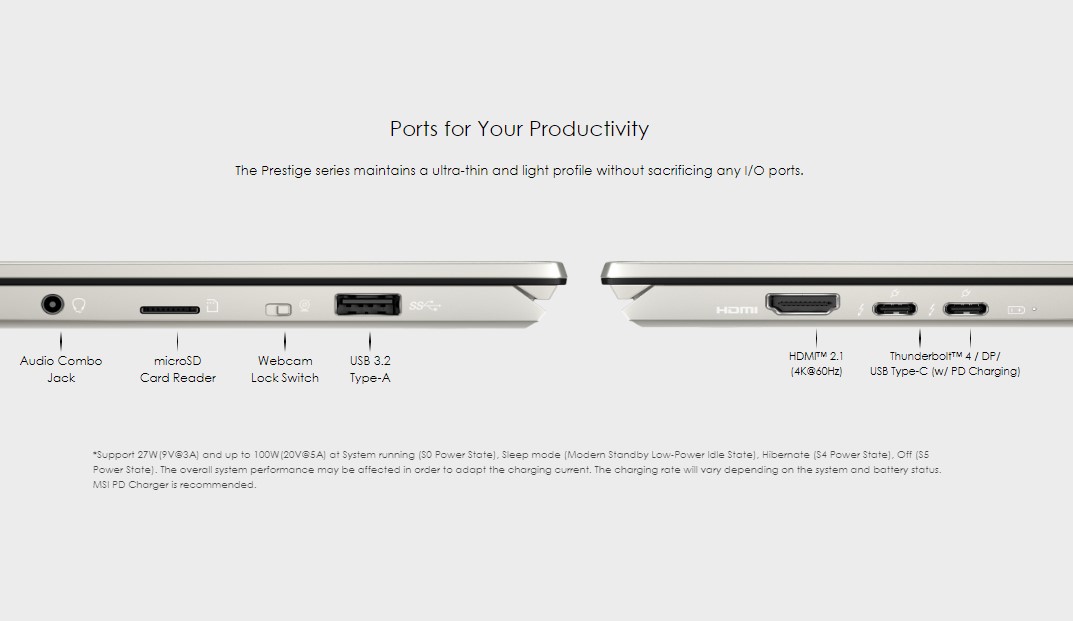 Cổng kết nối MSI Prestige 14 Gen 13