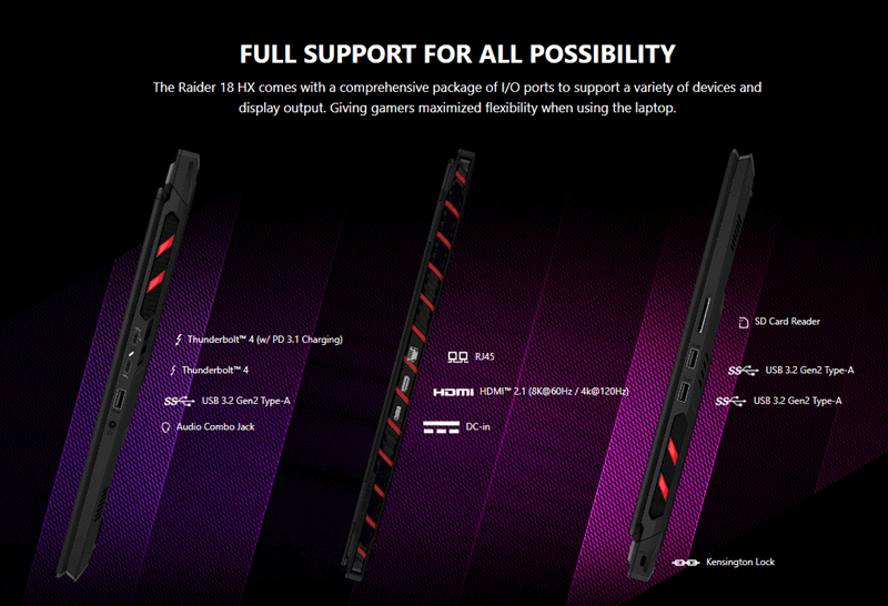 Laptop MSI Raider 18 - cổng kết nối