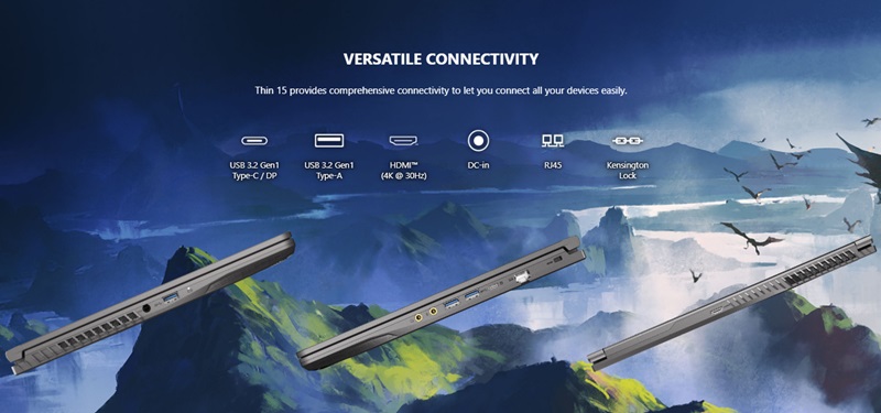 Cổng kết nối của laptop gaming MSI Thin 15