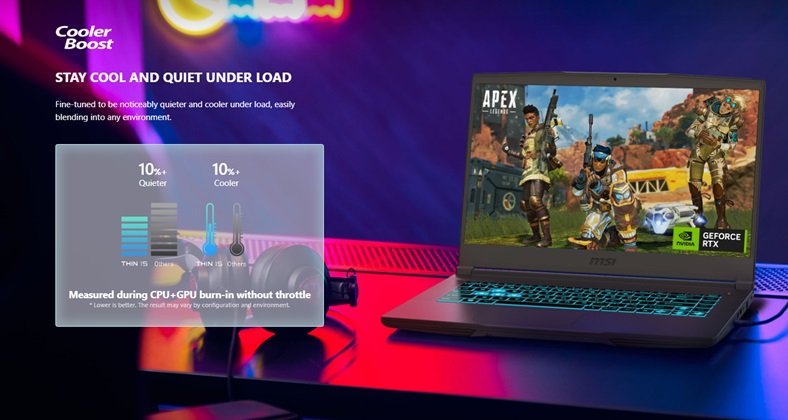 Hệ thống tản nhiệt của laptop gaming MSI Thin 15