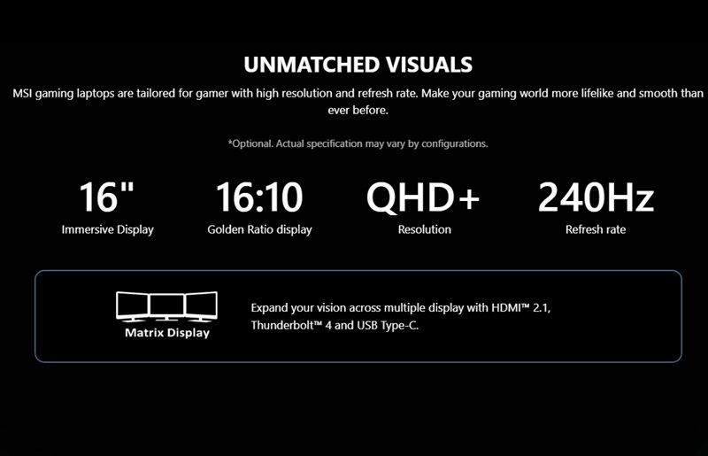 Màn hình của laptop MSI Vector 16 HX