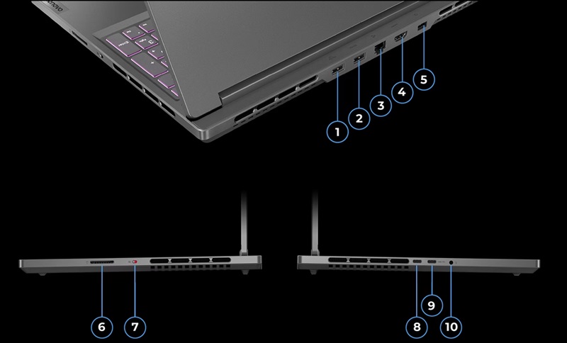 Cổng kết nối của laptop Lenovo Legion Slim 5 16AHP9