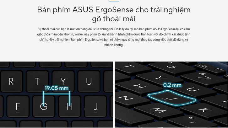 Bàn phím ASUS ErgoSense cho trải nghiệm gõ thoải mái