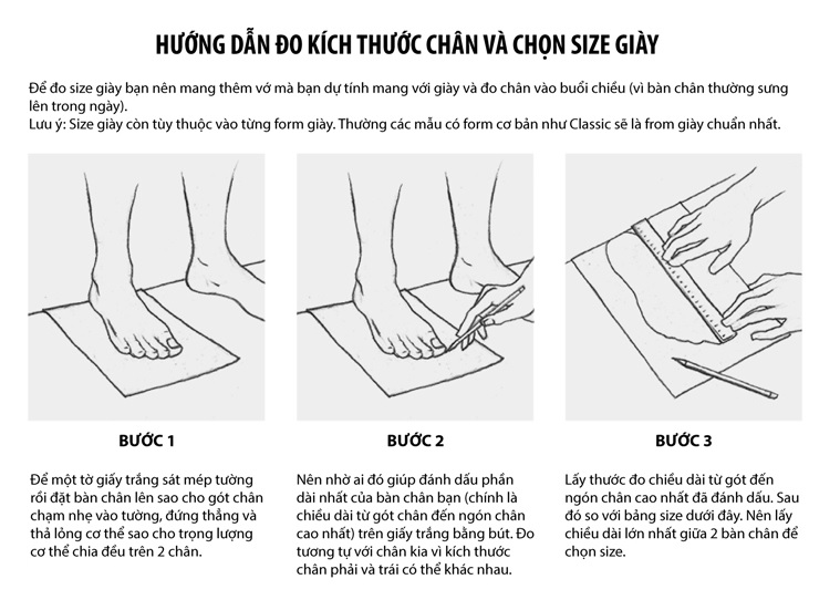 Hướng dẫn đo kích thước chiều dài chân