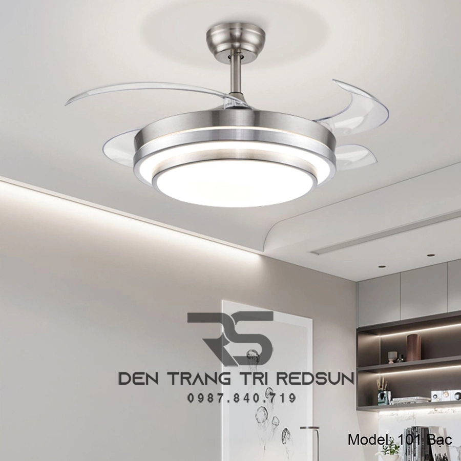 Mẫn quạt trần đèn cánh cụp xòe hiện đại