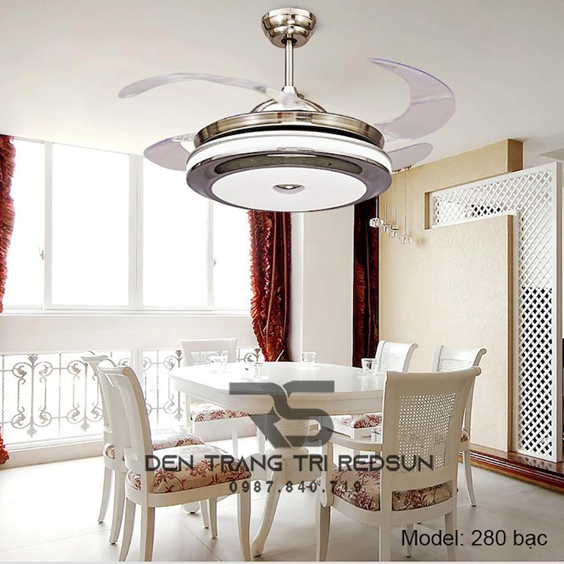Quạt trần đèn cánh cụp trang trí phòng khách