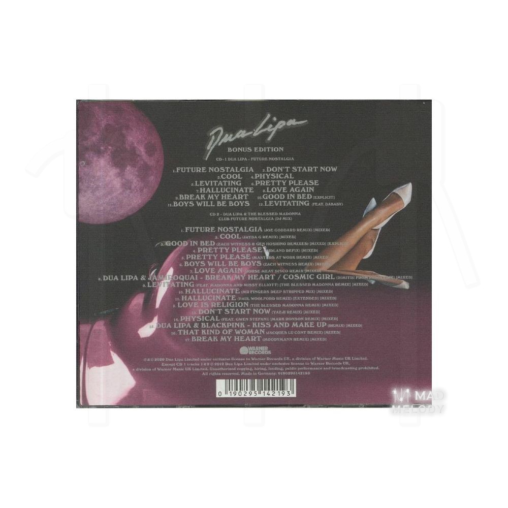 Bìa sau Đĩa CD album nhạc Dua Lipa - Future Nostalgia 2020 Bonus Edition