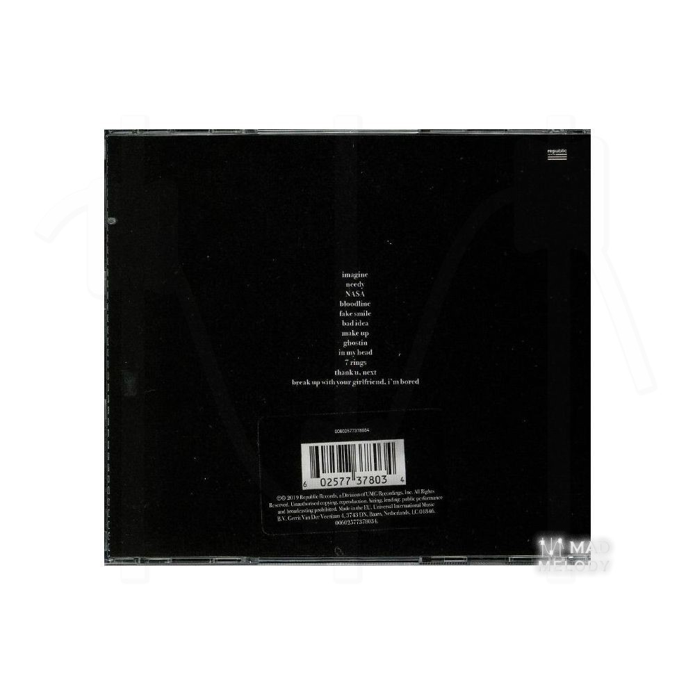 Bìa sau đĩa CD album nhạc Ariana Grande - thank u, next 2019