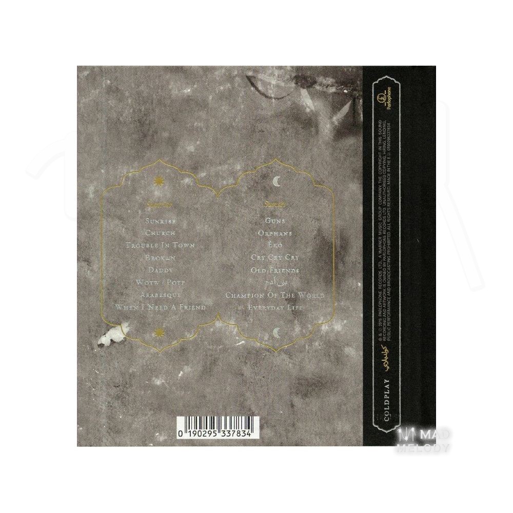 Bìa sau Đĩa CD album nhạc Coldplay - Everyday Life 2019