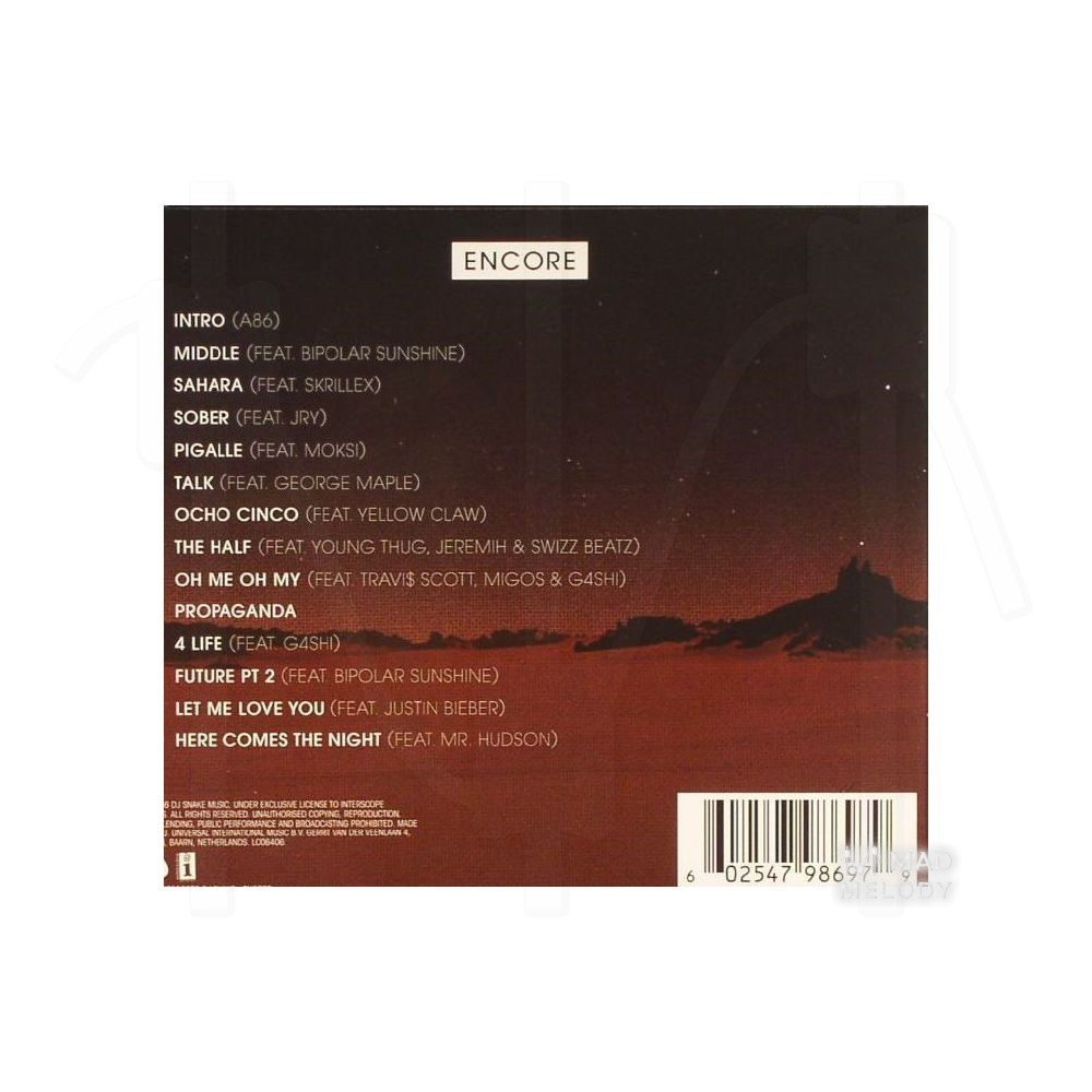 Bìa sau Đĩa CD album nhạc DJ Snake - Encore 2016