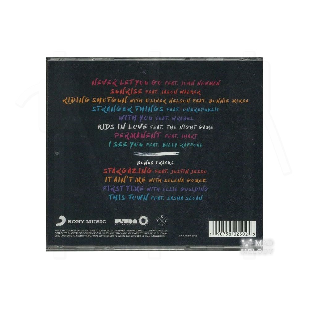 Bìa sau Đĩa CD album nhạc Kygo - Kids In Love 2017