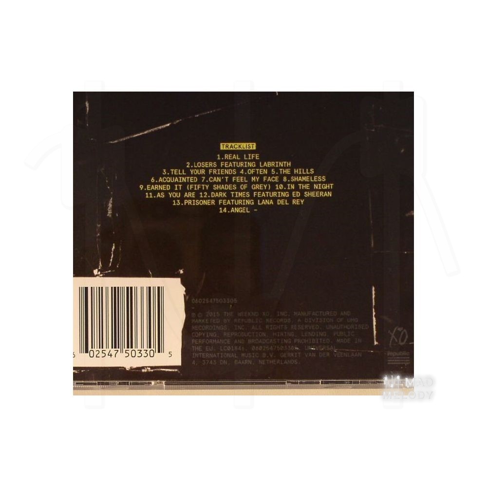 Bìa sau Đĩa CD album nhạc The Weeknd - Beauty Behind The Madness 2015