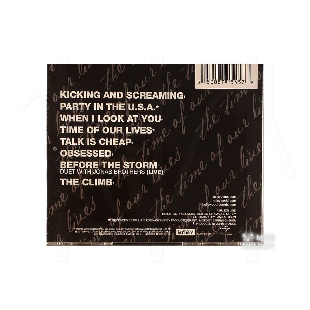 Bìa sau đĩa CD nhạc Miley Cyrus - The Time Of Our Lives 2009