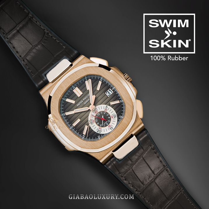 Dây cao su Rubber B dành cho đồng hồ Patek Philippe Nautilus 5980 RG - SwimSkin® Giả Da Cá Sấu Dây Rubber B SwimSkin® Da Cá Sấu cho Patek Philippe Nautilus 5980 RG
