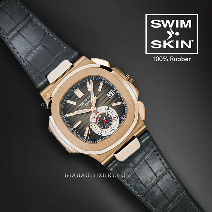 Dây cao su Rubber B dành cho đồng hồ Patek Philippe Nautilus 5980 RG - SwimSkin® Giả Da Cá Sấu Dây Rubber B SwimSkin® Da Cá Sấu cho Patek Philippe Nautilus 5980 RG