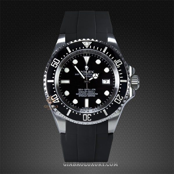 Dây cao su Rubber B dành cho đồng hồ Rolex Sea-Dweller DEEPSEA 44mm Ref. 116660 vành Ceramic khóa Glidelock (2008 - 2017) - Glidelock Edition Dây Rubber B Glidelock Edition cho Rolex Sea-Dweller DEEPSEA 116660