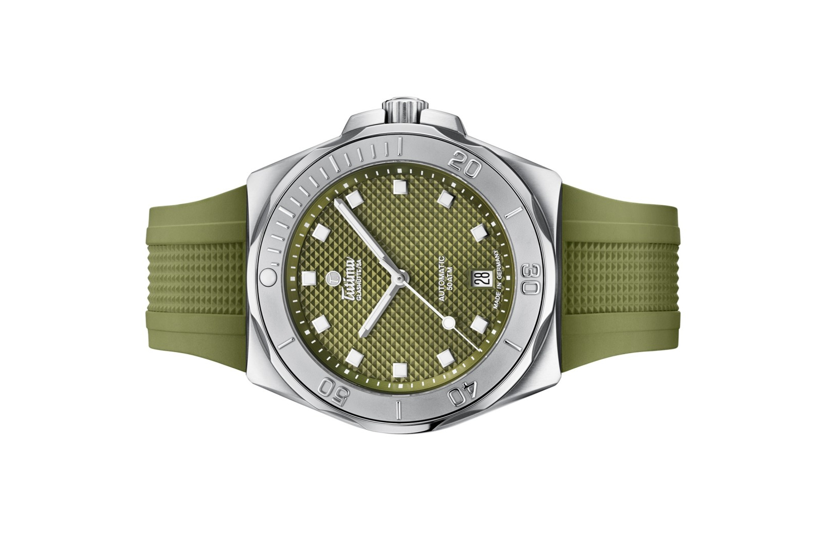 Tutima, dòng sản phẩm M2 Seven Seas S, Ref no: 6156-23, mặt số màu xanh lá cây size 40mm, máy tự động, vỏ đồng hồ bằng thép không gỉ, dây cao su, hàng mới 100%