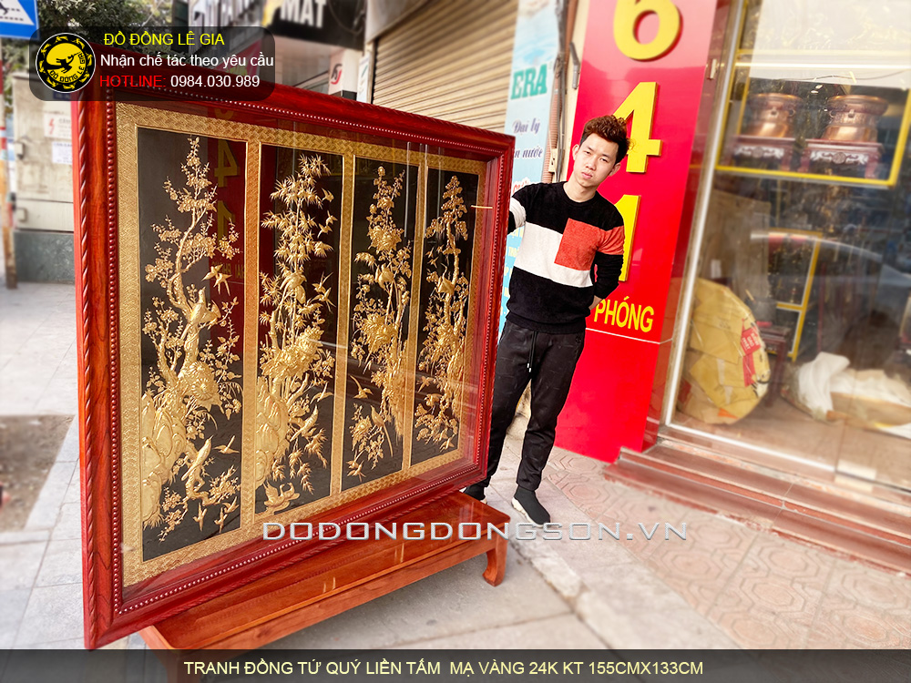 Cách treo tranh đồng tứ quý liền tấm mạ vàng 24k hợp phong thuỷ