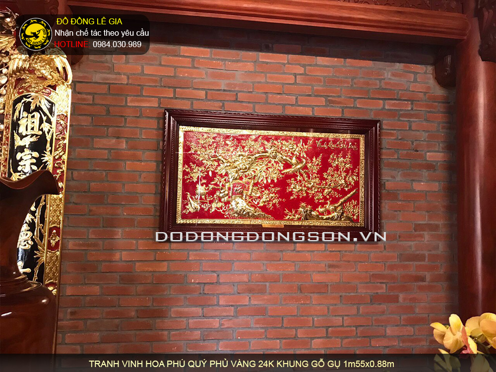 Ý nghĩa tranh vinh hoa phú quý bằng đồng mạ vàng 24k nền đỏ
