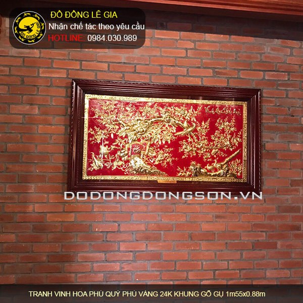 Cách treo tranh vinh hoa phú quý bằng đồng mạ vàng 24k nền đỏ