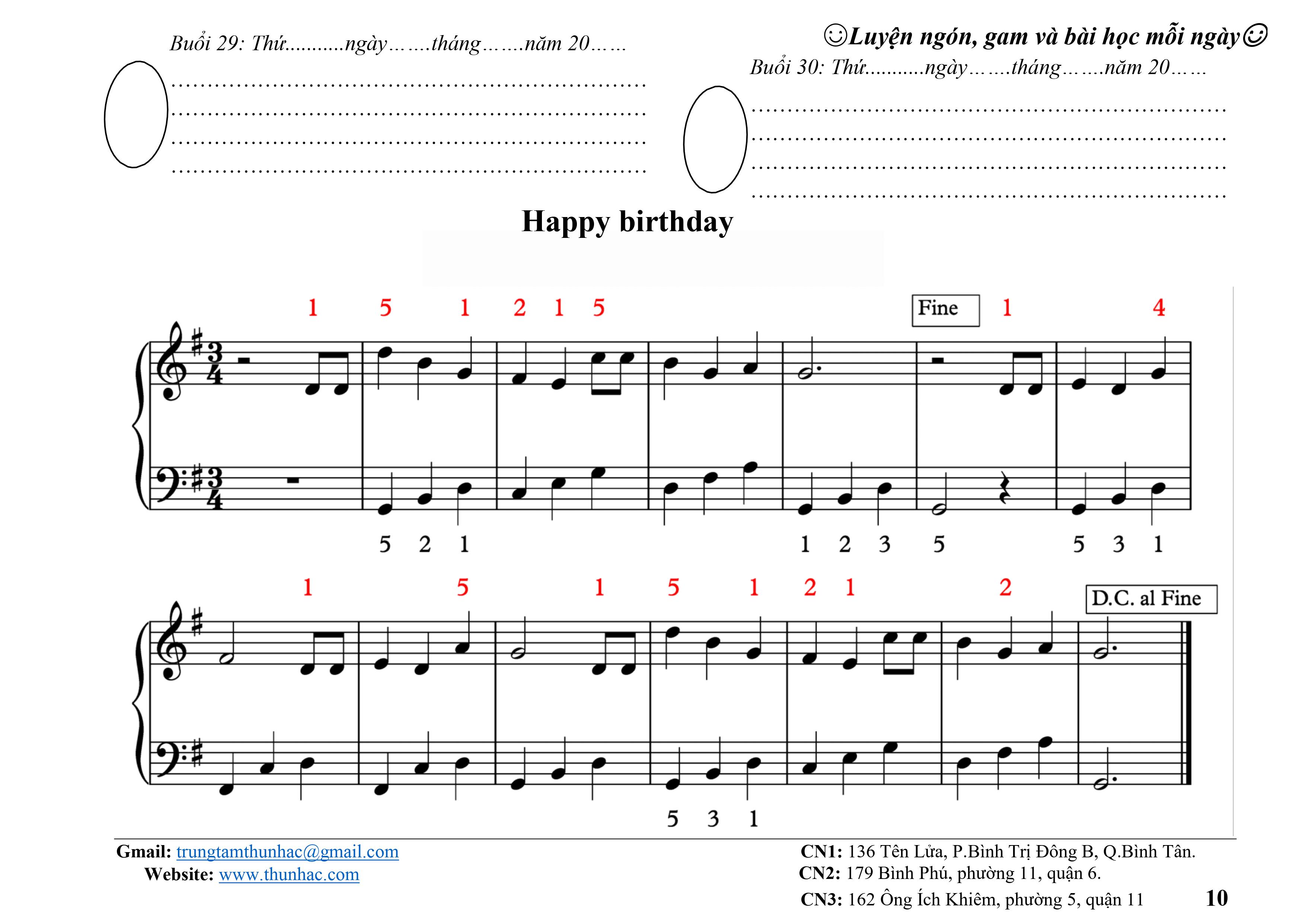 Sheet Piano Happy Birthday