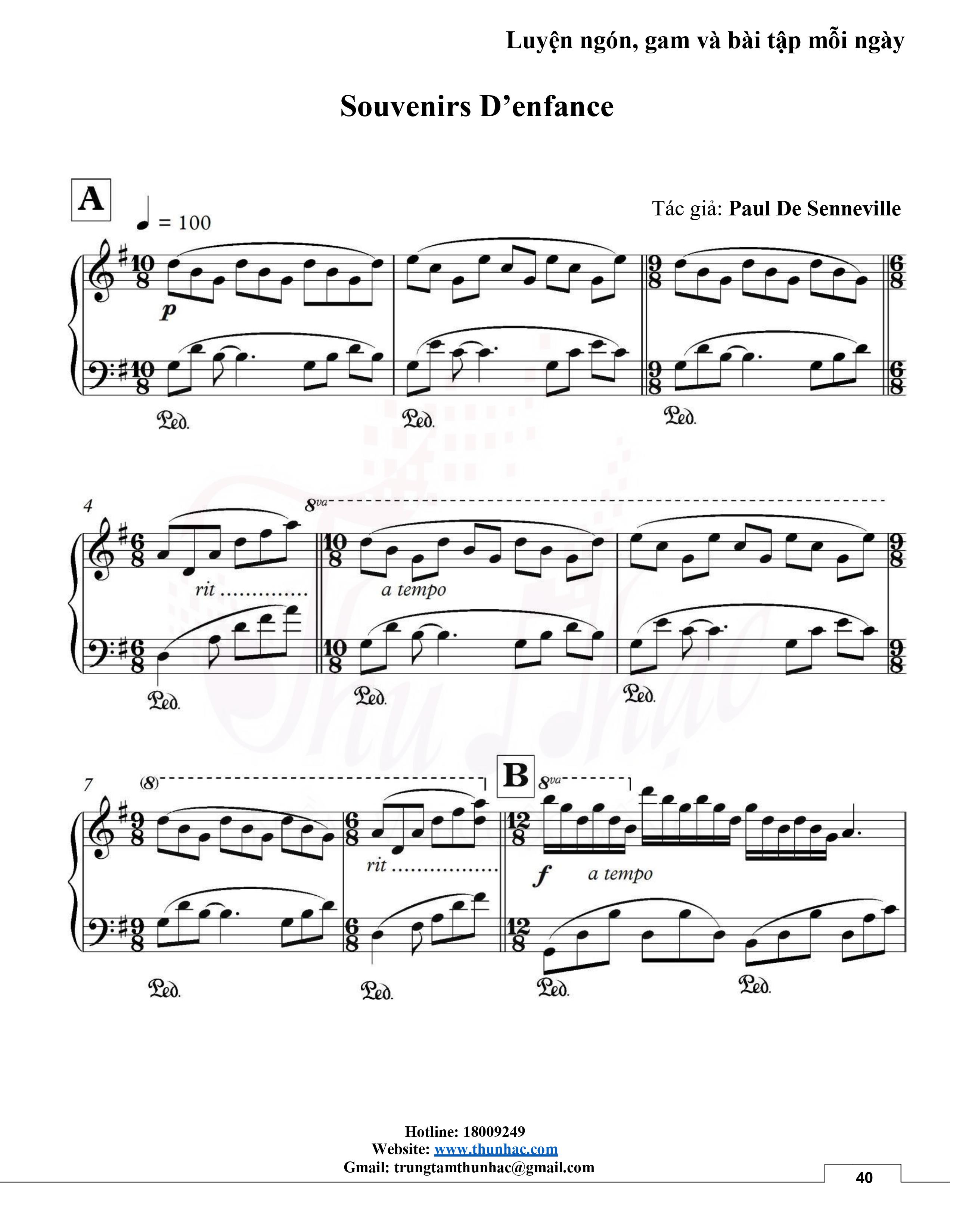 Bản Sheet Piano Souvenirs D'enfance nâng cao