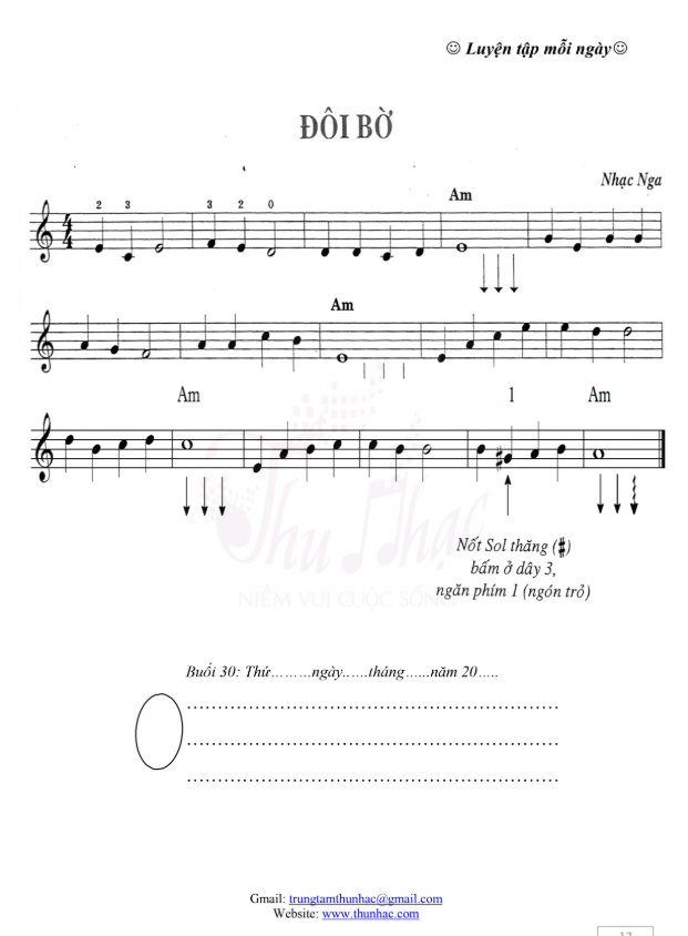 Bài tập đệm hát guitar căn bản "Đôi bờ"