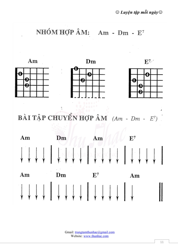 Hợp âm guitar đệm hát căn bản Am - Dm - E7