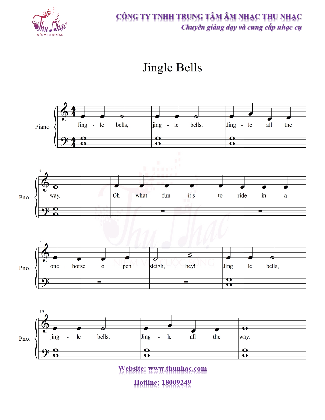 Sheet nhạc "Jingle Bells" có lời đầy đủ