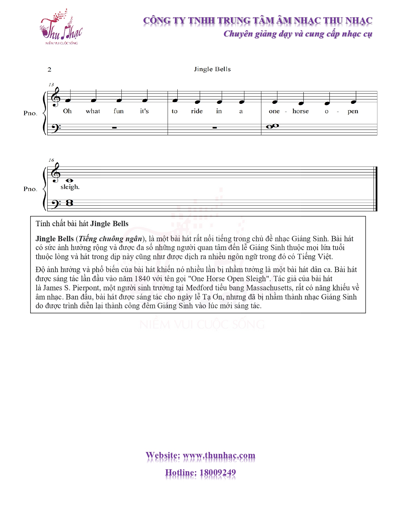 Sheet nhạc "Jingle Bells" có lời đầy đủ