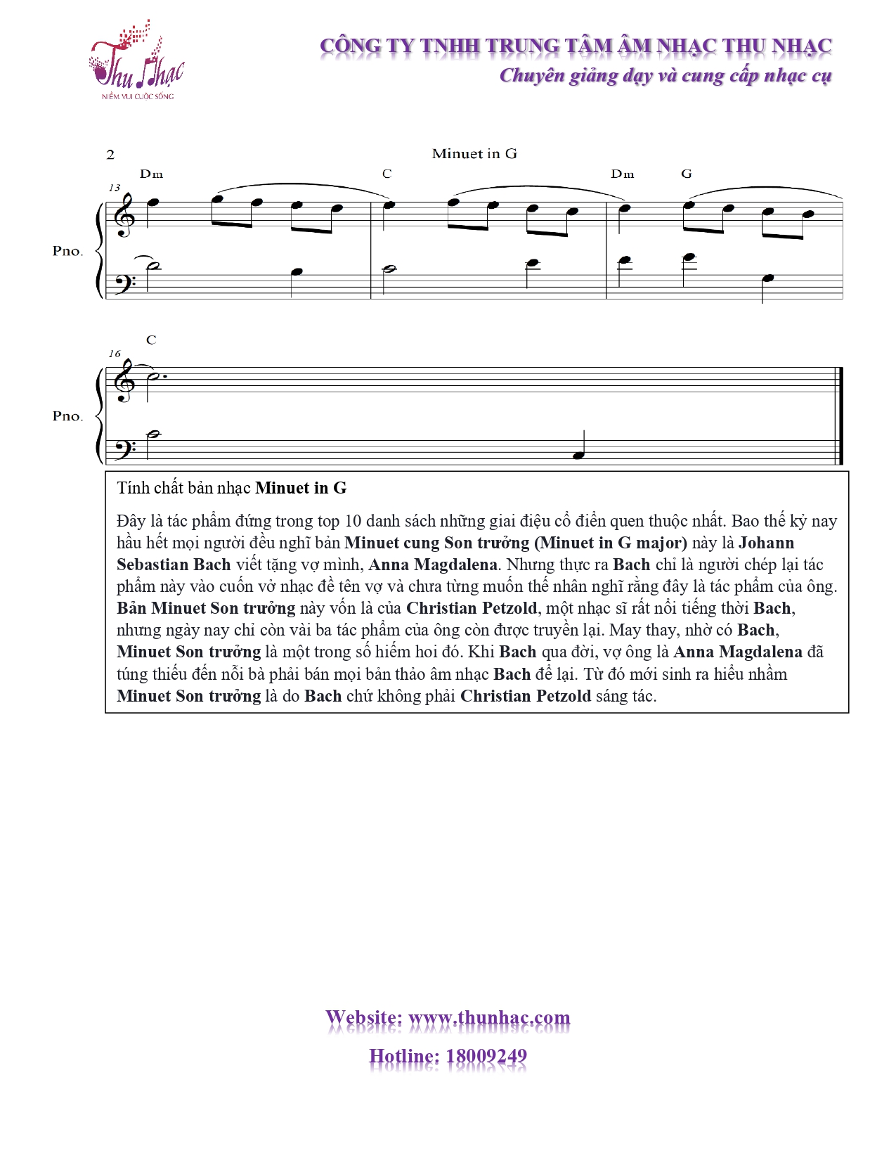 Sheet nhạc Piano "Minute in G"