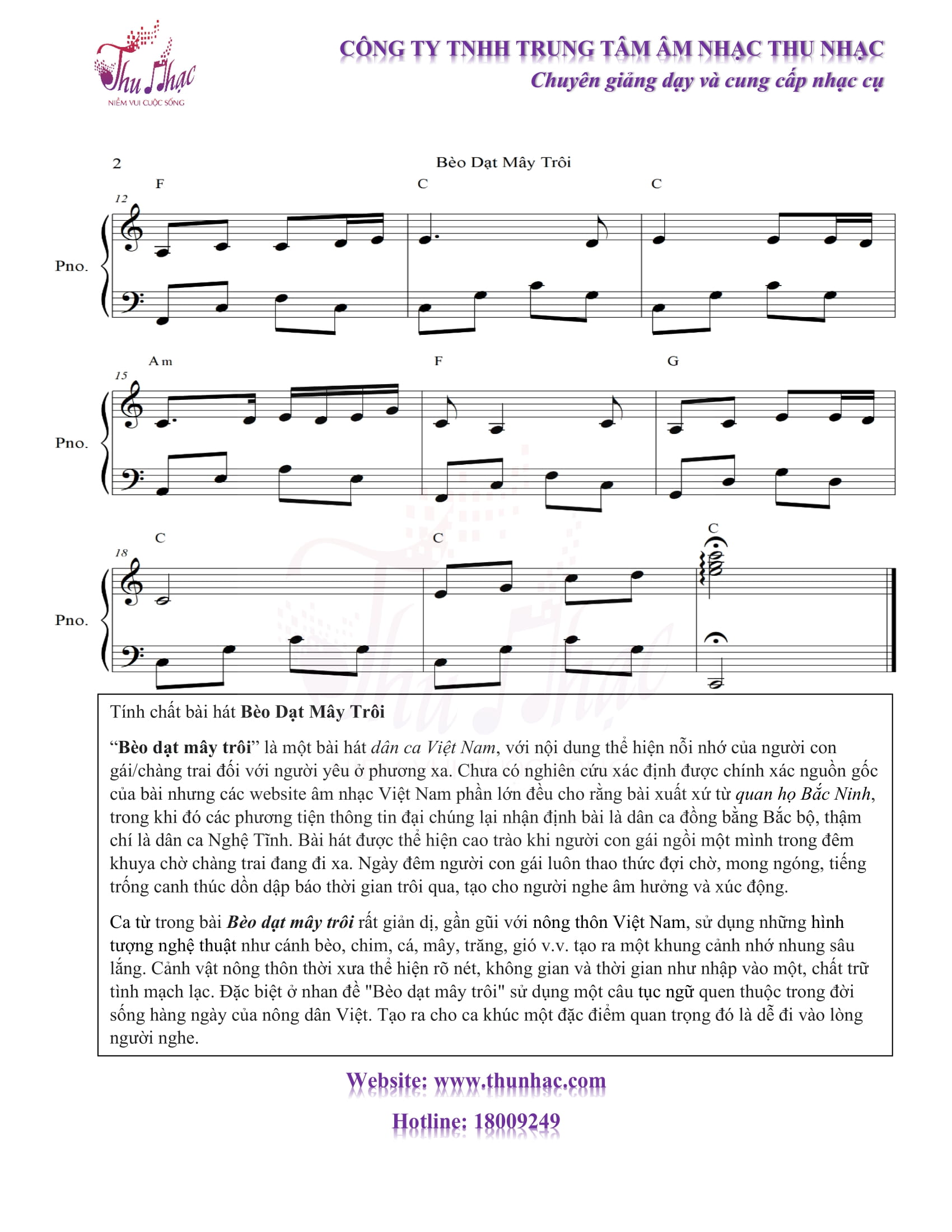 Sheet piano bèo dạt mây trôi có lời và hợp âm