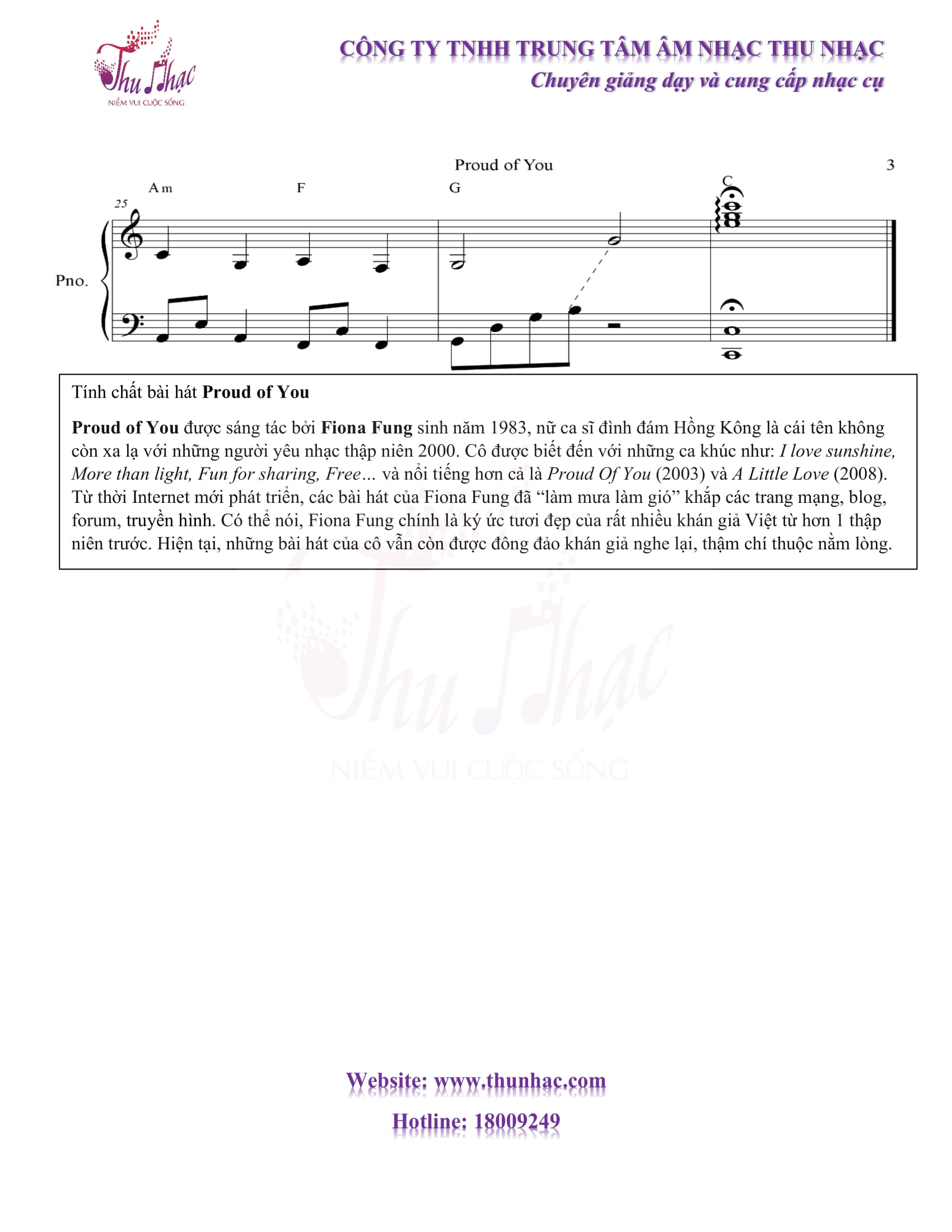 Sheet piano Proud of You có hợp âm