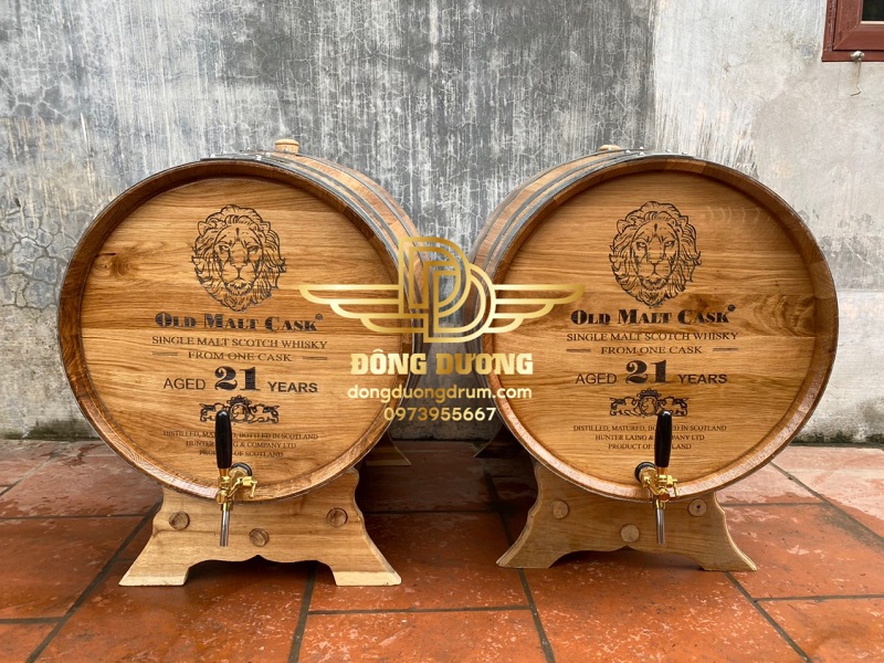 mặt thùng gỗ sồi được khắc lazer tinh tế