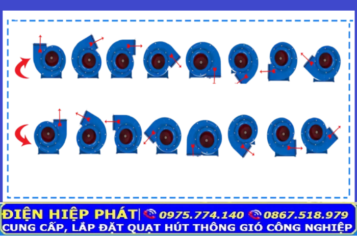 Hướng thổi quạt ly tâm hút bụi, hút khói tùy chọn