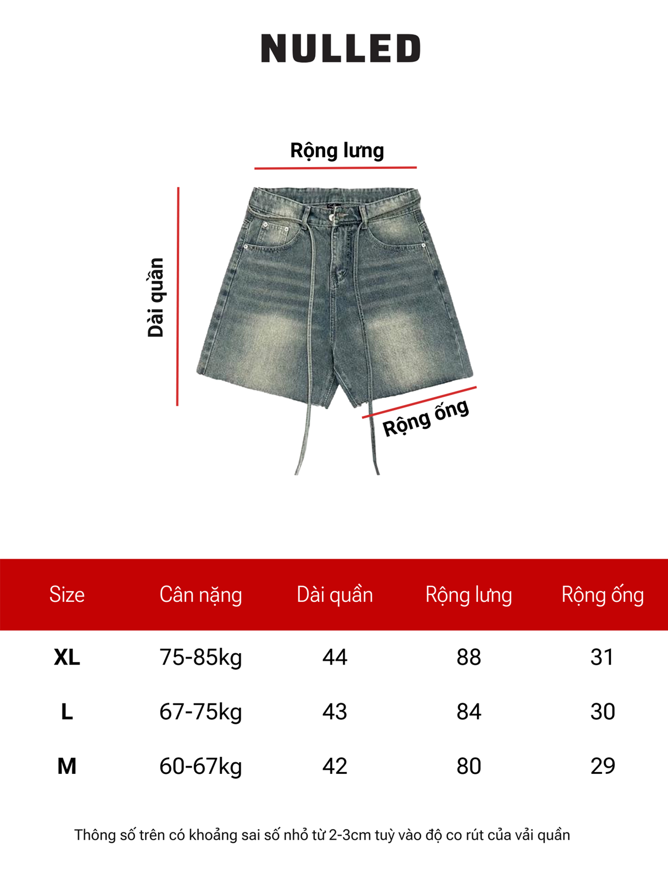 Quần jean short ống rộng phối dây brand NULLED