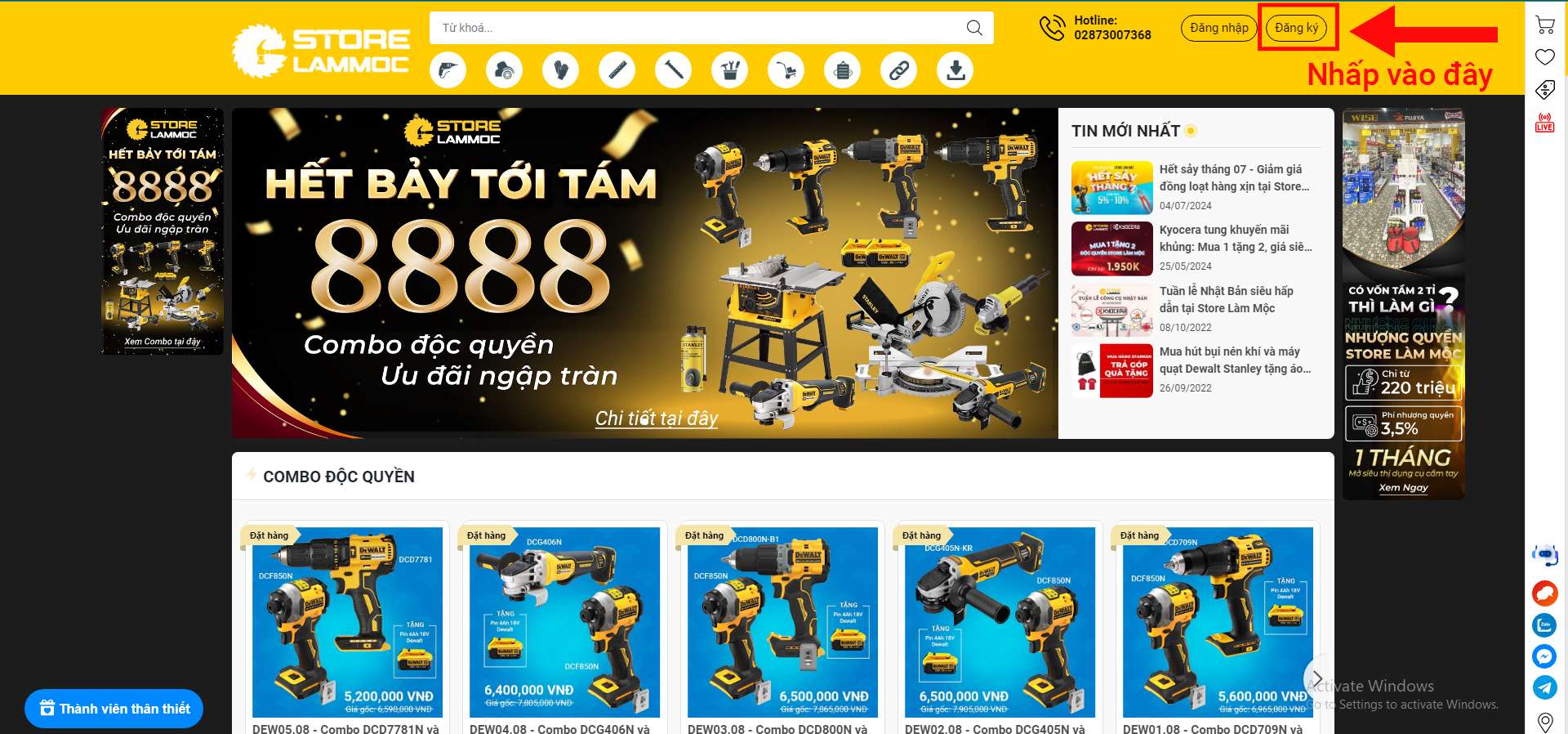 B1: Nhấp vào Đăng ký trên máy tính