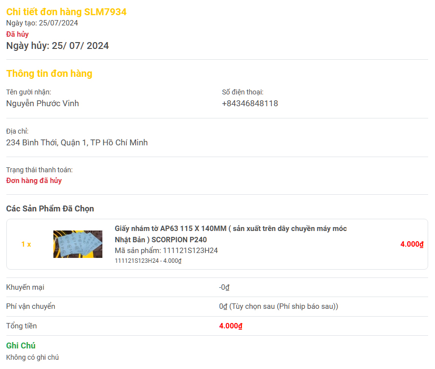 Chi tiết đơn hàng