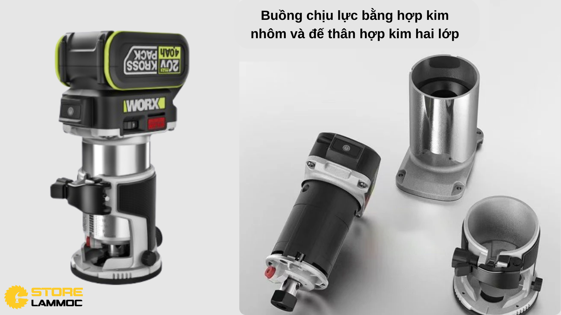 Hệ thống giảm rung của máy phay pin Worx WU560