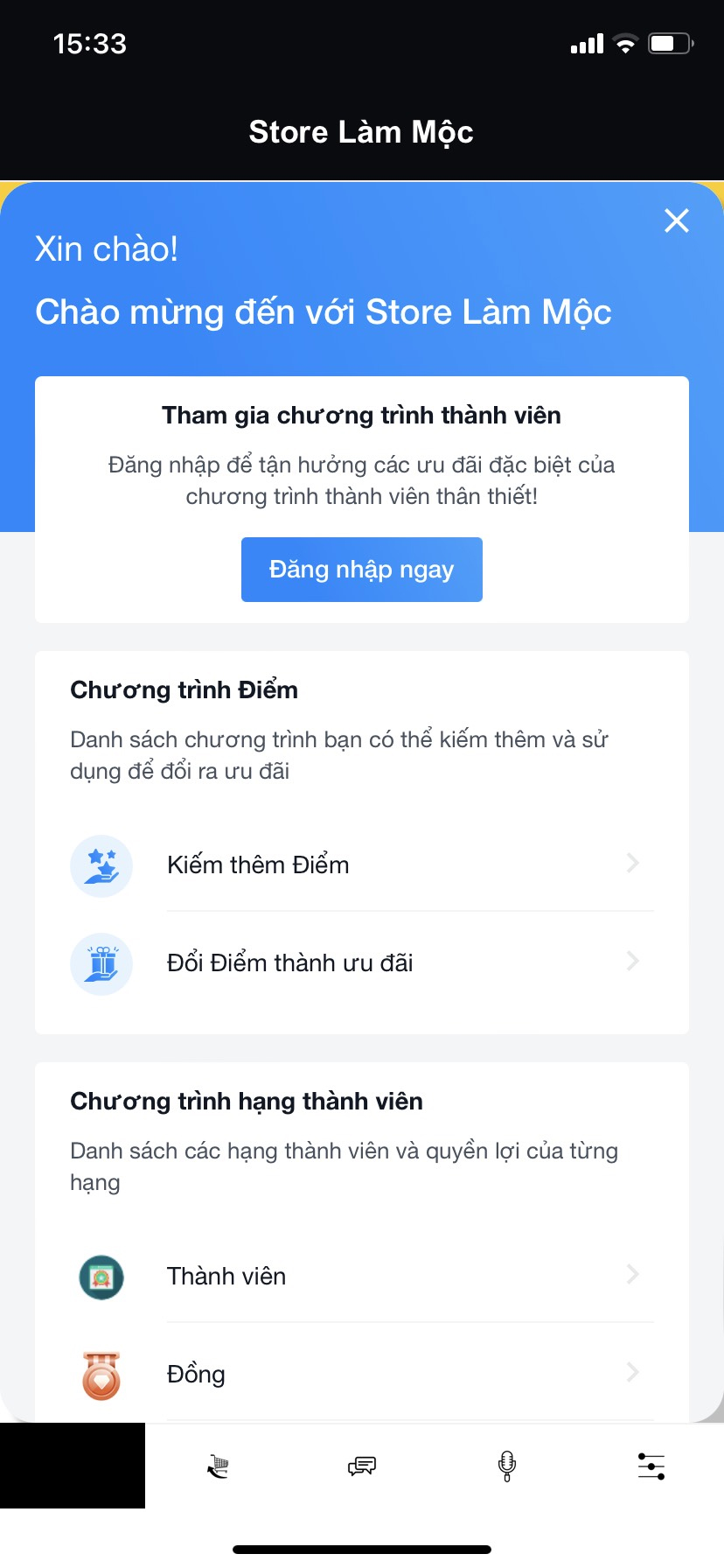 Hộp thoại tính năng khách hàng thân thiết trên điện thoại